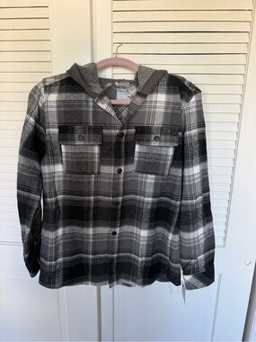 Cat & Jack Boys Plaid Hooded Shacket Jacket XL 14 Gray Black NWT